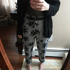 velvet floral glen plaid pants
